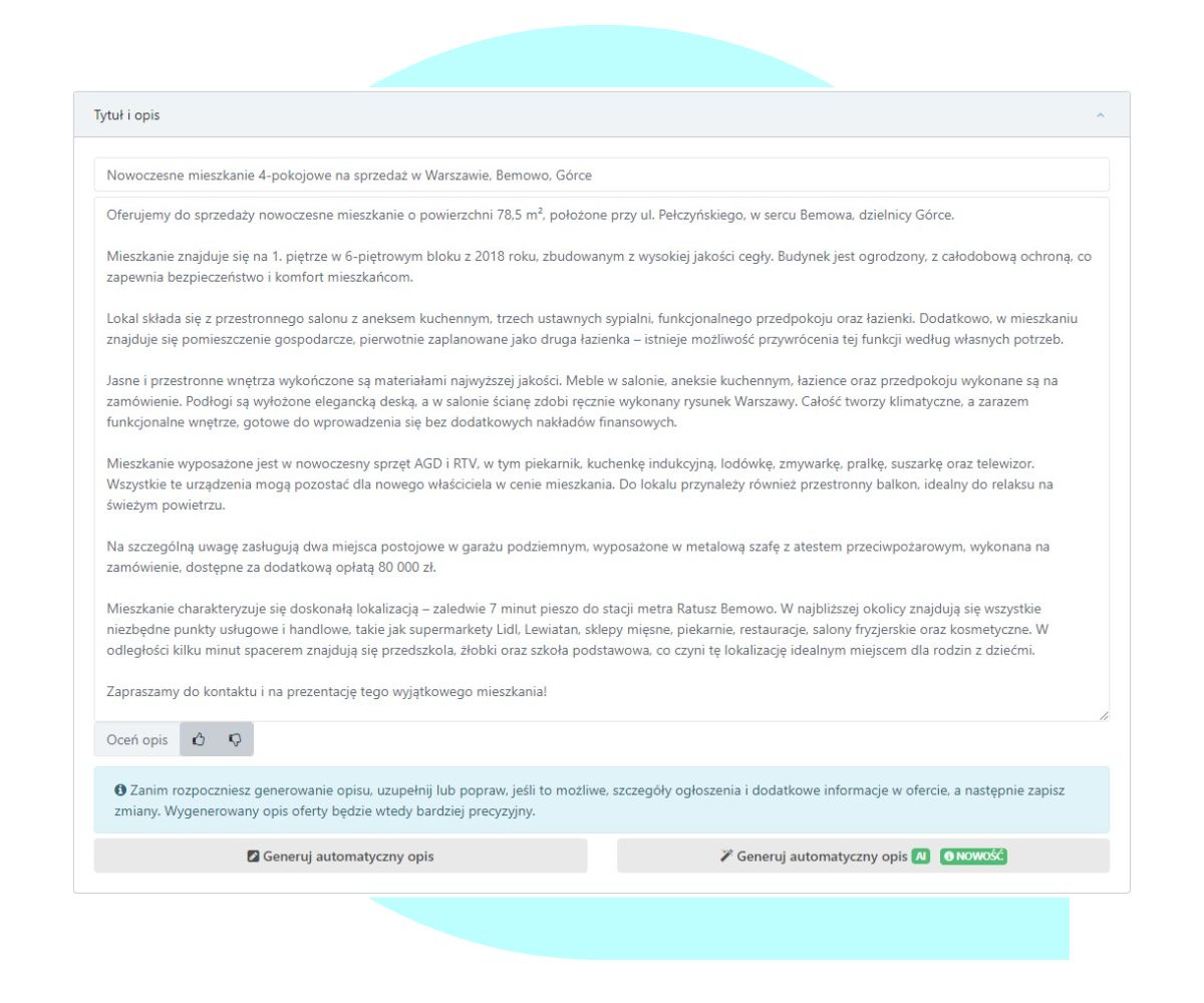 automatyczny opis nieruchomości