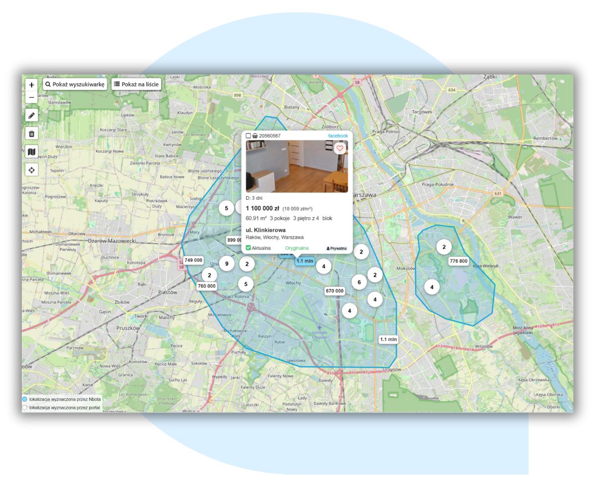 wyszukiwanie na mapie nieruchomości